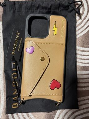Bandolier Tan Phone Case with Purple & Red Hearts and Yellow Lightning Bolt